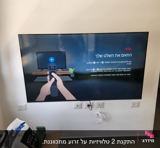 טלוויזיה מותקנת על קיר עם כבלים חשמליים
